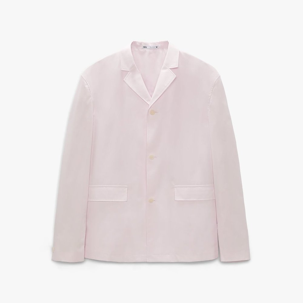 ZARA Men's PINK POPLIN SUIT JACKET BLAZER SZ 40 Lightweight Summer Lined COTTON - Picture 3 of 9